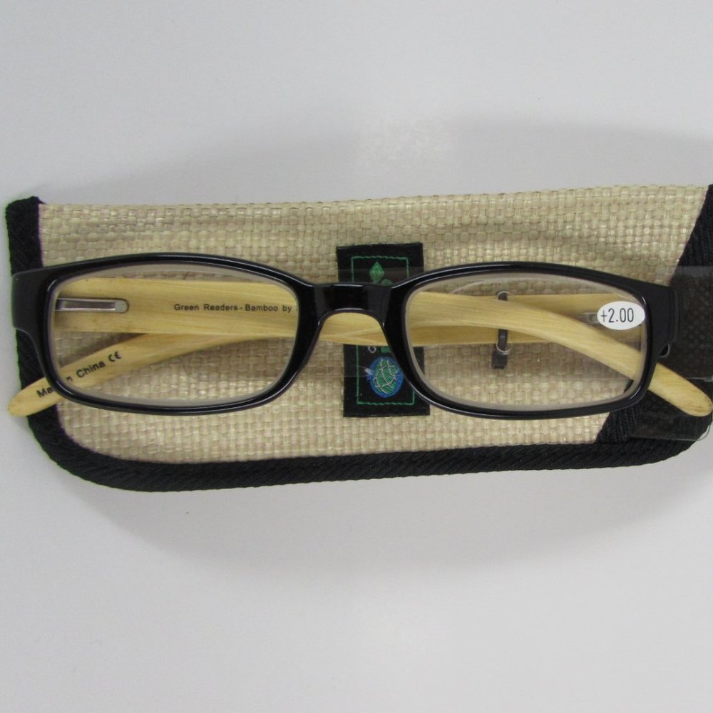 Select-A-Vision Green Readers Bamboo +2.00 Black Reader Glasses & Matching Case